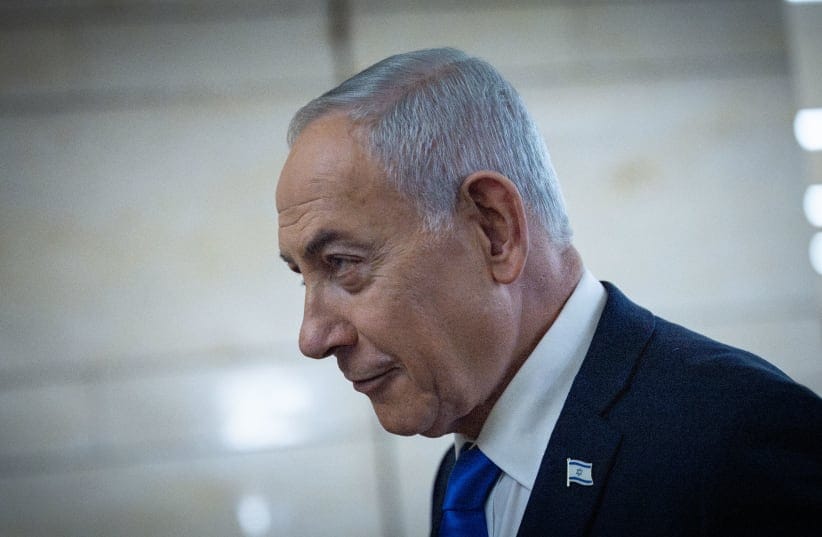 Israeli Prime Minister Benjamin Netanyahu walks outside his office at the Knesset, the Israeli parliament in Jerusalem, June 3, 2026.