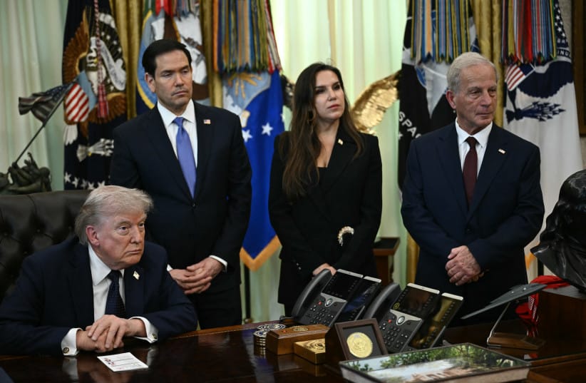 US President Donald Trump met Lebanese and Israeli envoys at a new round of peace talks Thursday, with Beirut seeking a one-month extension of a shaky ceasefire set to expire.  White House in Washington, DC on April 23, 2026. (credit: BRENDAN SMIALOWSKI/AFP via Getty Images)