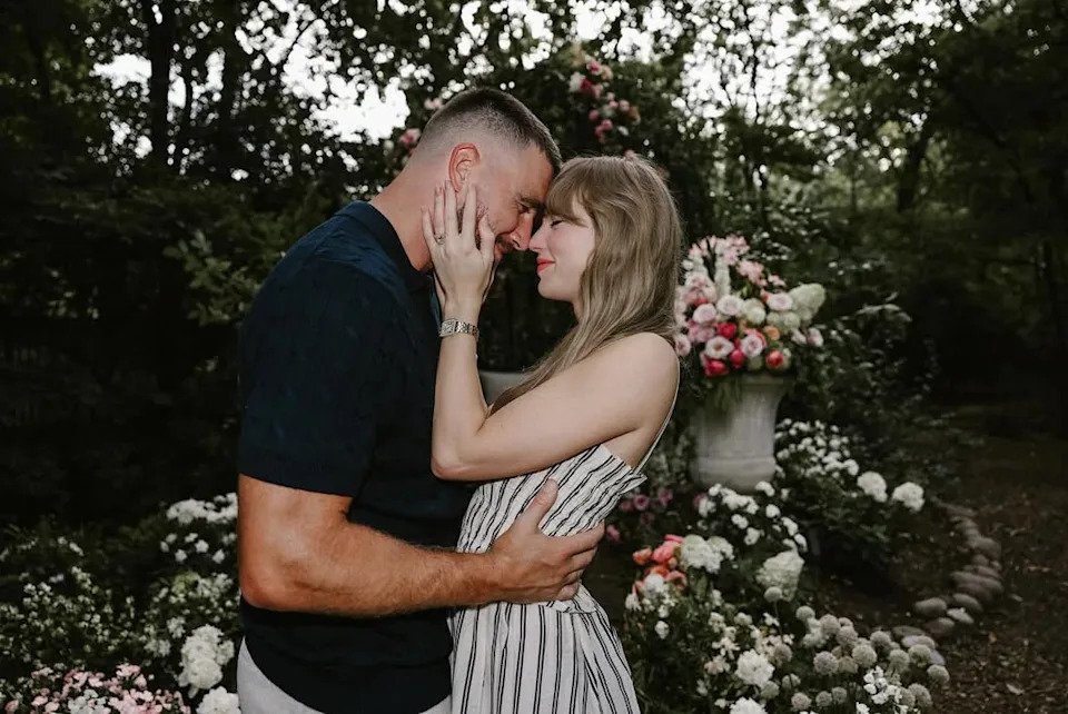 Swift and Kelce got engaged in 2025 after two years of dating (as pictured here). Instagram/ Taylor Swift