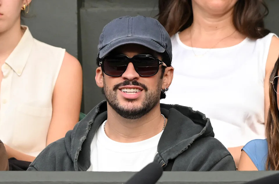 LONDON, ENGLAND - JUNE 29: Bad Bunny during day one of the 2026 Wimbledon Tennis Championships at All England Lawn Tennis and Croquet Club on June 29, 2026 in London, England. (Photo by Karwai Tang/WireImage)