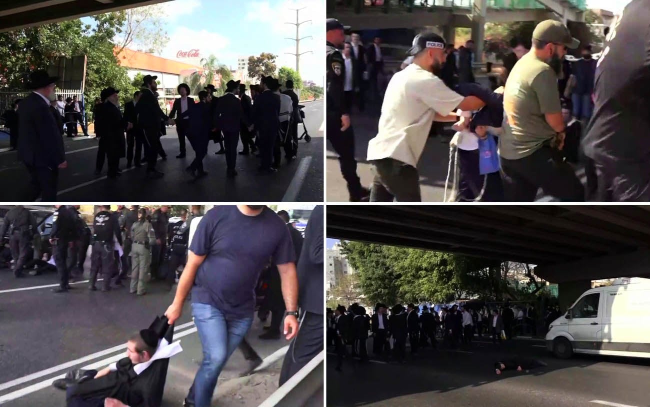 Haredi anti-draft protest blocks highway near Tel Aviv, 8 hurt as police clear road