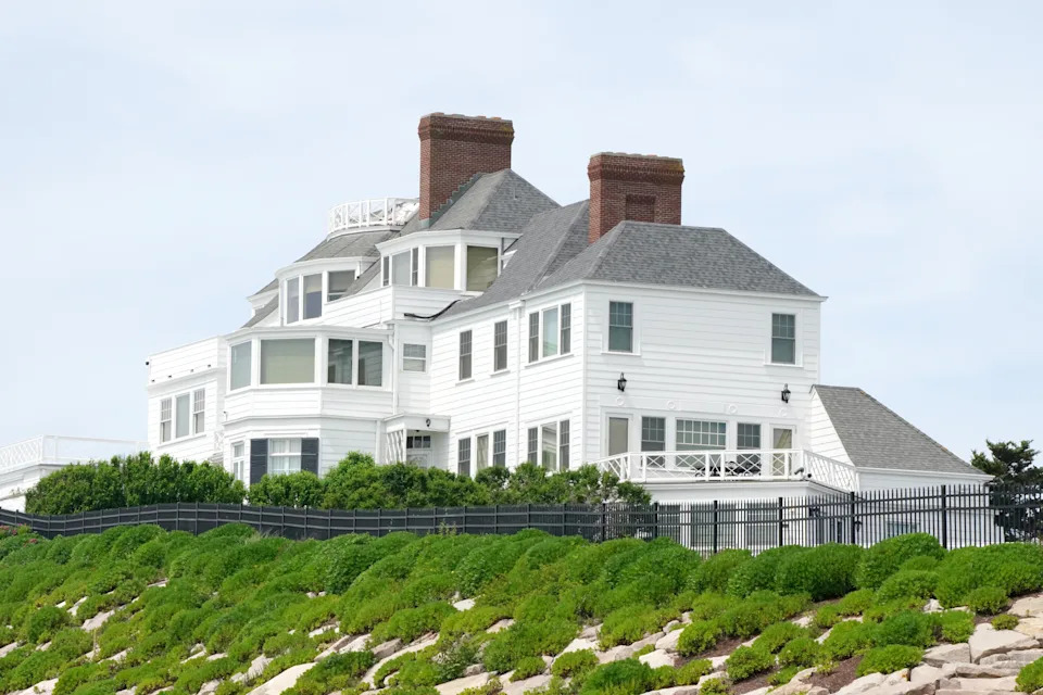 A black SUV with tinted windows was spotted leaving Taylor Swift’s Rhode Island mansion (pictured here) before 11 a.m. local time on Saturday. Christopher Sadowski for NY Post