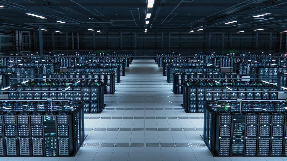 Computer servers inside of a data center.