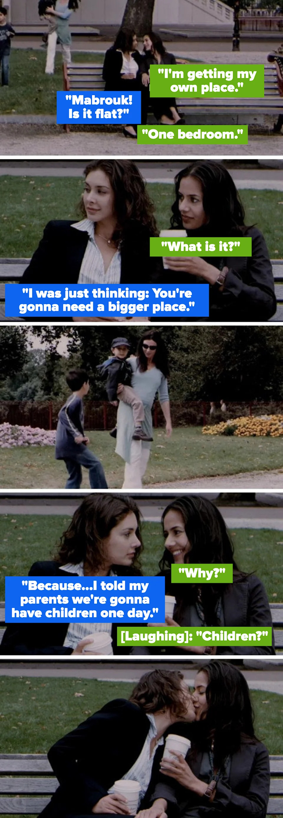 Tala and Leyla happily sitting on a park bench