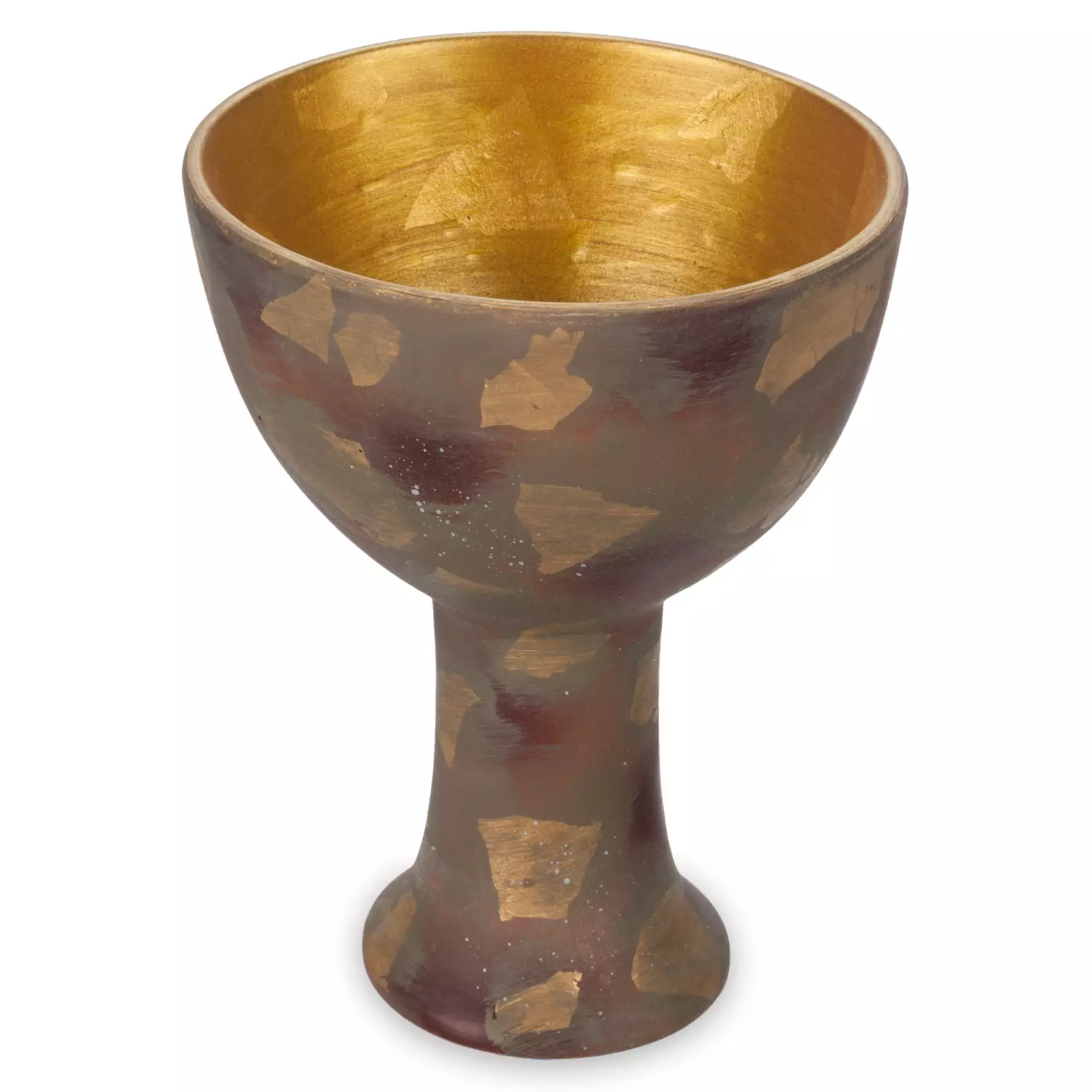 This ceramic goblet represents the Holy Grail from The Last Crusade. It is painted gold on the inside and on the outside has flecks of metallic paint throughout to make it appear as the genuine article. The Disney Store notes that this goblet is not meant for food or beverage use.