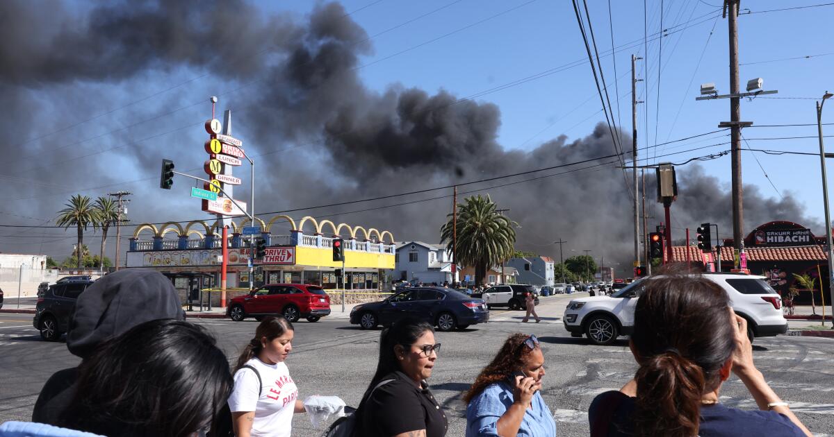 Boyle Heights fire: Crews gain control; ammonia leak spurs concern