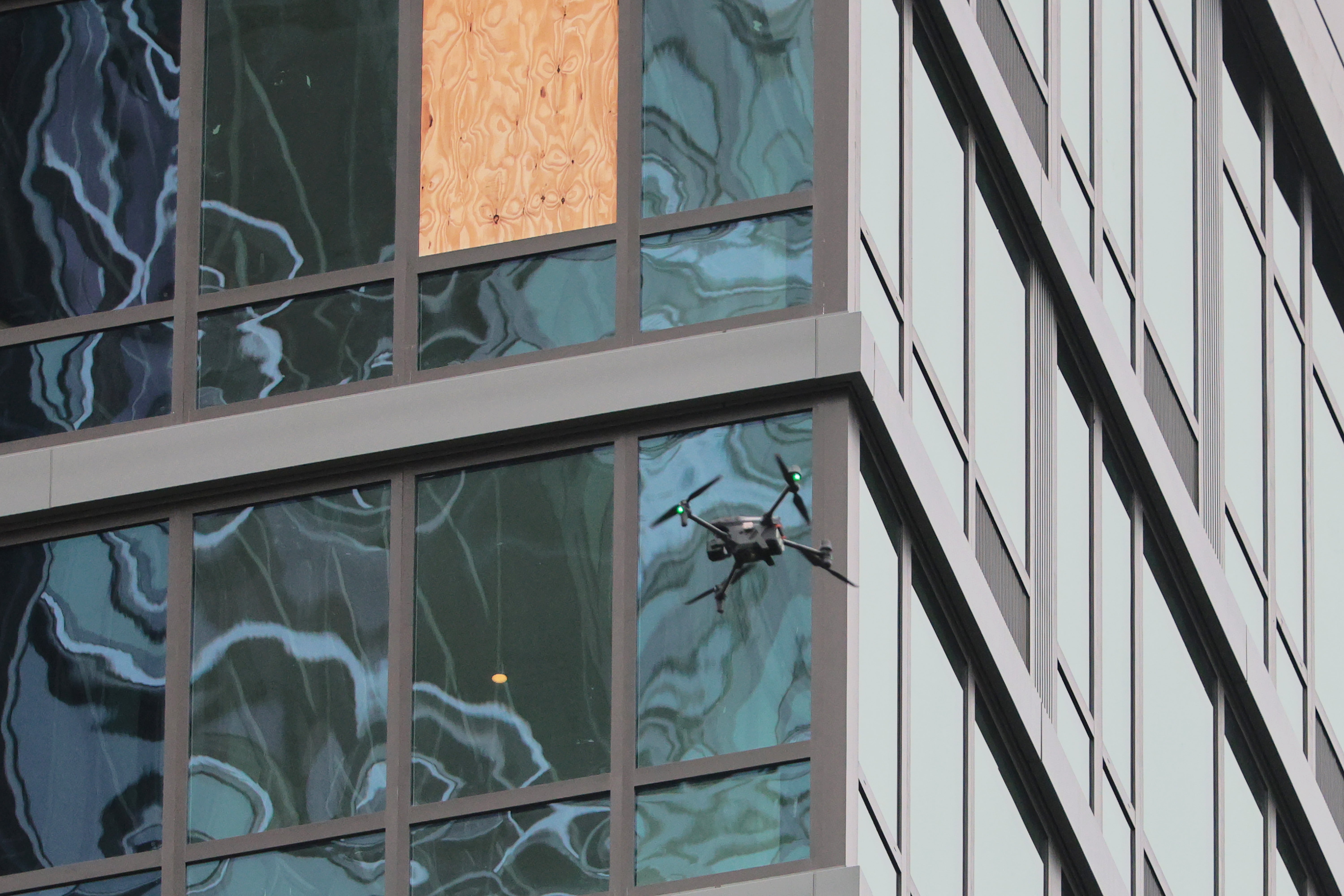 Drones were used to survey the damage to the building