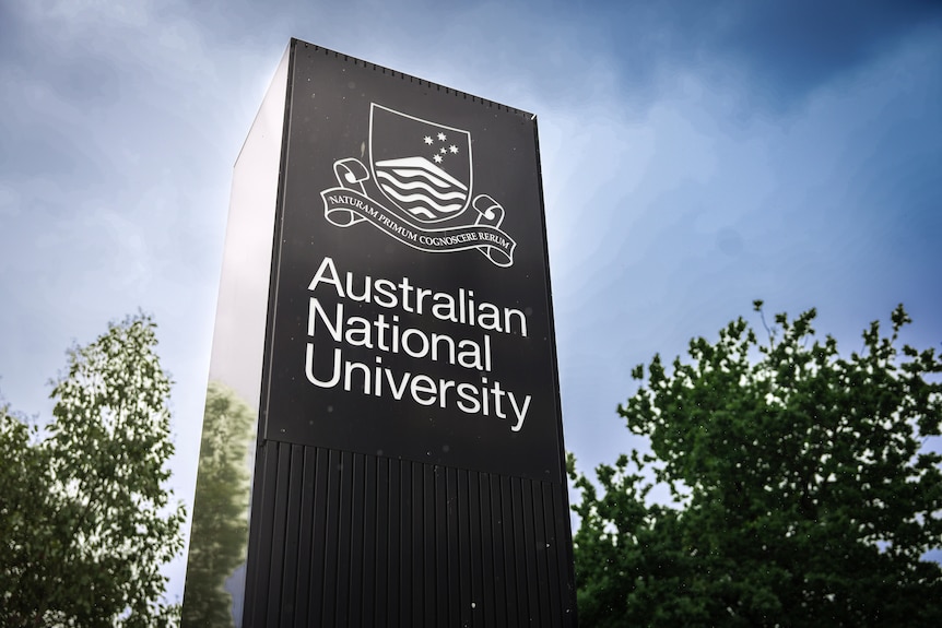 Australian National University street sign and logo