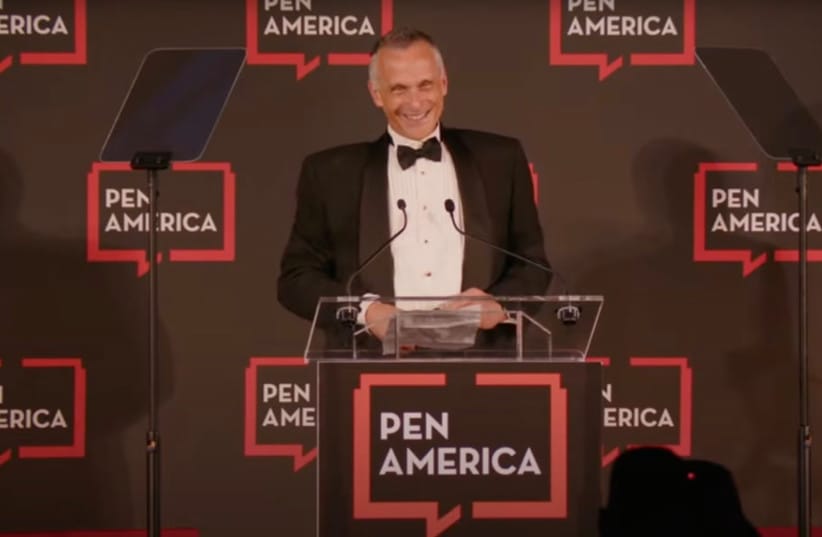 Wesleyan University president Michael Roth accepts a free-speech award from PEN America for his comments criticizing the Trump administration's campus crackdown, May 21, 2025.(Screenshot via YouTube)