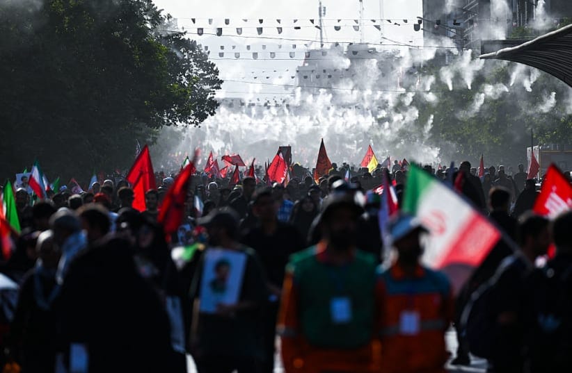 People gather at Ferdowsi Square for the funeral procession of Iran's slain Supreme Leader Ali Khamenei in Tehran July 6, 2026.