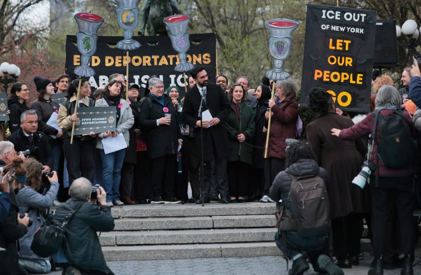 New York City Mayor Zohran Mamdani speaks at the Jews For Racial & Economic Justice’s (JFREJ) Seder in the Streets at Union Square on April 06, 2026 in New York City.