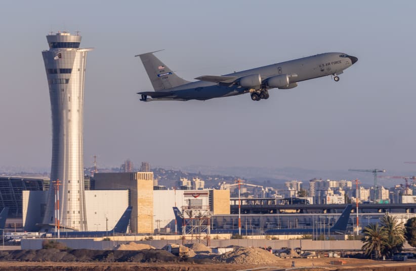 A U.S. Air Force aircraft takes off at the Ben Gurion International Airport, outside of Tel Aviv, May 24, 2026.