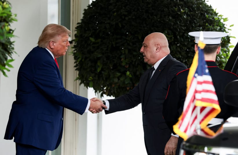 US President Donald Trump shakes hands with Lebanese President Joseph Aoun as he welcomes him to the White House in Washington, DC, US, July 21, 2026.