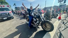 Donna Danzig, 67, has been part of the San Diego Pride Parade for almost 30 years. Saturday, she led the contingent of women motorcycle riders, July 18, 2026.