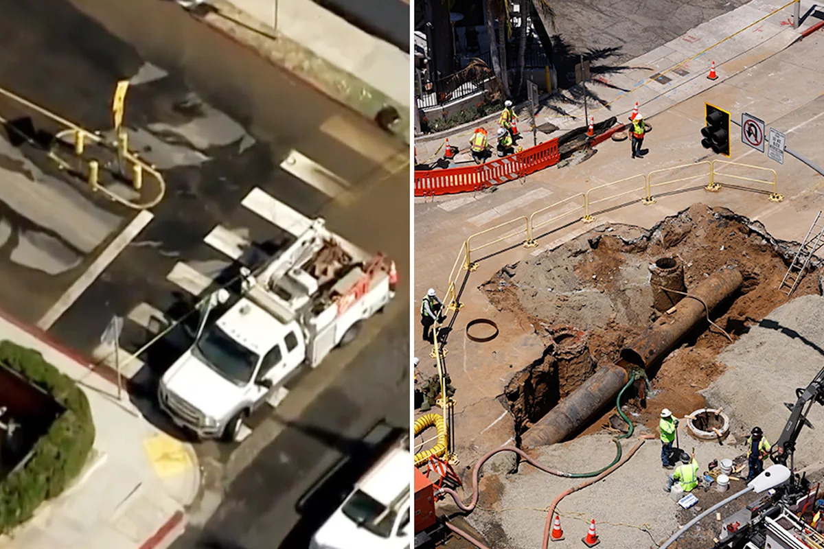 Scramble to plug 3rd burst LA water main as crews finally seal major sinkhole