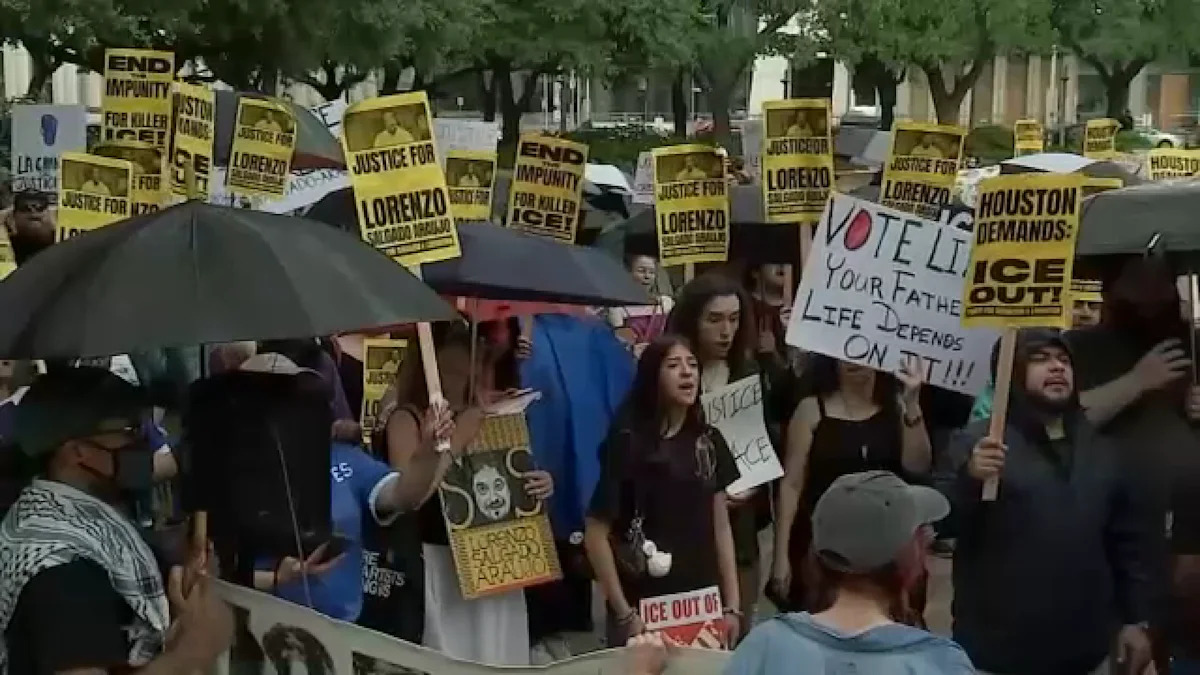 'Justice for Lorenzo': Protesters demonstrate outside Houston City Hall over deadly ICE shooting