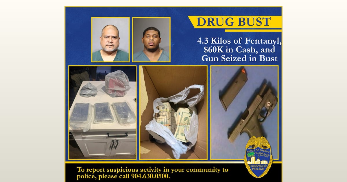 Jacksonville police seize 4.3 kilograms of fentanyl, enough for 215,000 lethal doses