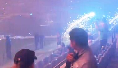 Fans scram: Fireworks head into the stands at BMO stadium after Angel City FC match