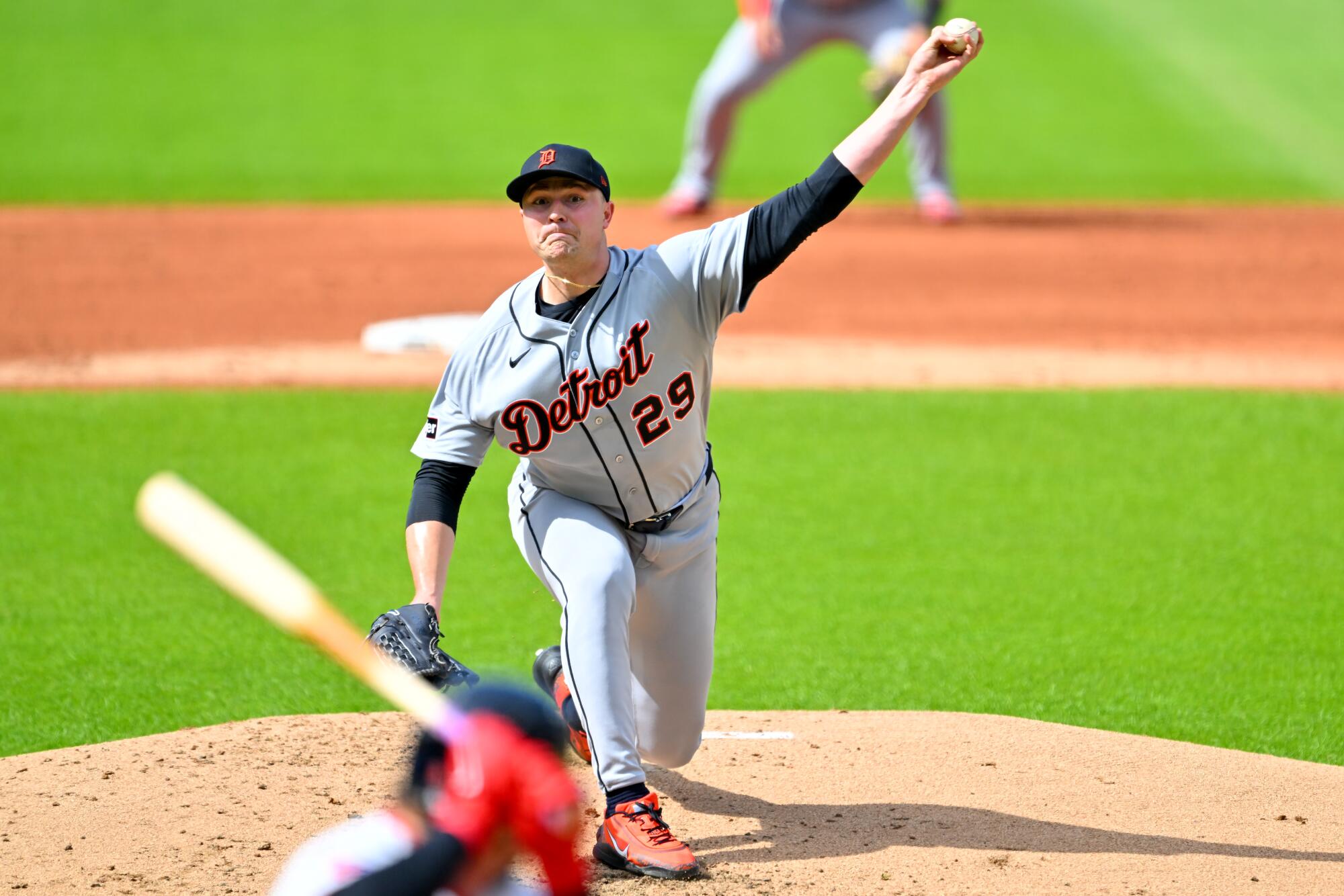 Starting pitcher Tarik Skubal delivers for the Detroit Tigers against the Cleveland Guardians on June 13.