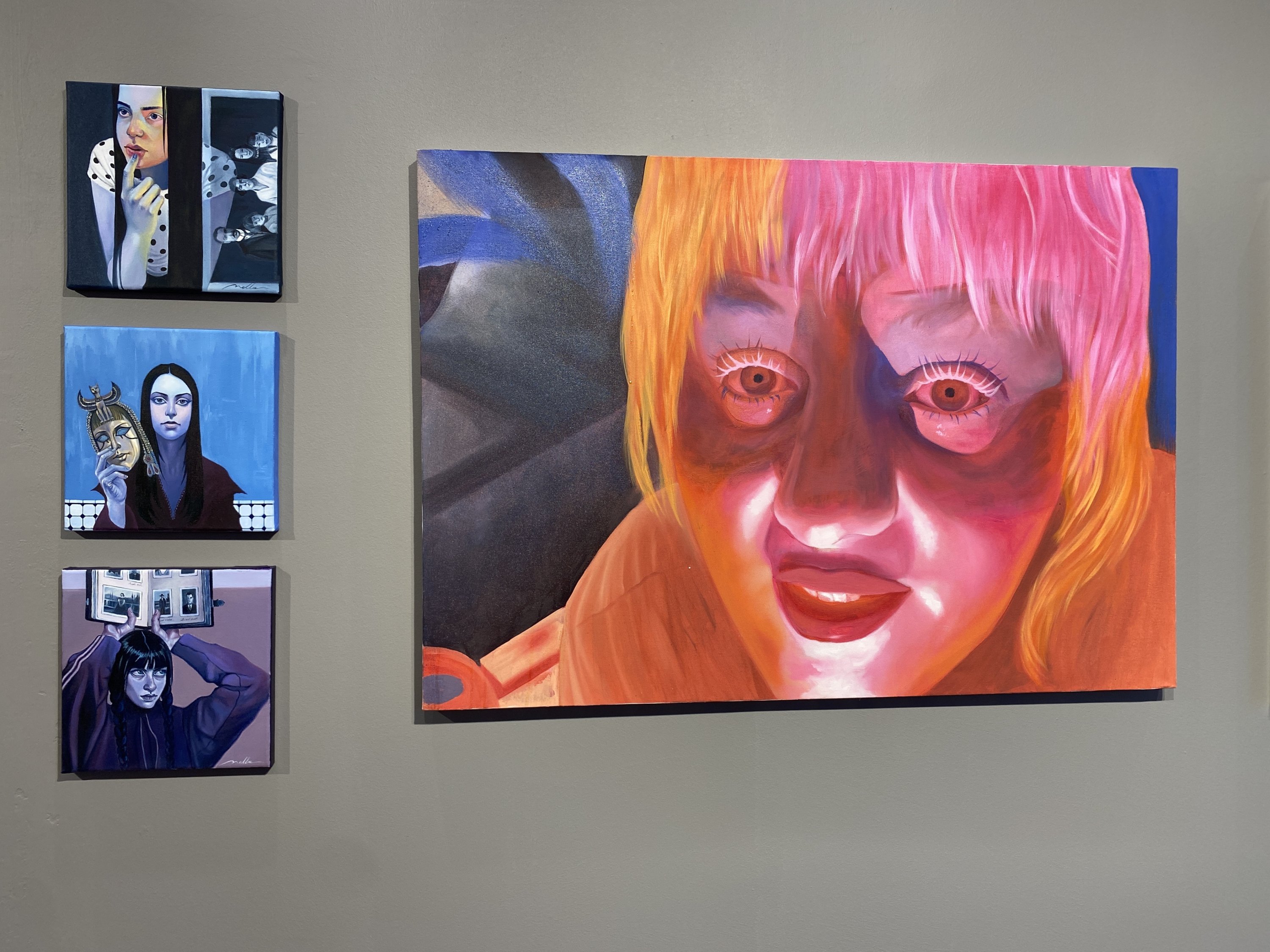 Works from the “7/7 - Seven Divided by Seven” exhibition are displayed on the walls at Artmahall Kabataş, Istanbul, Türkiye, Aug. 29, 2026. (Photo courtesy of Asu Yıldız Tekin)