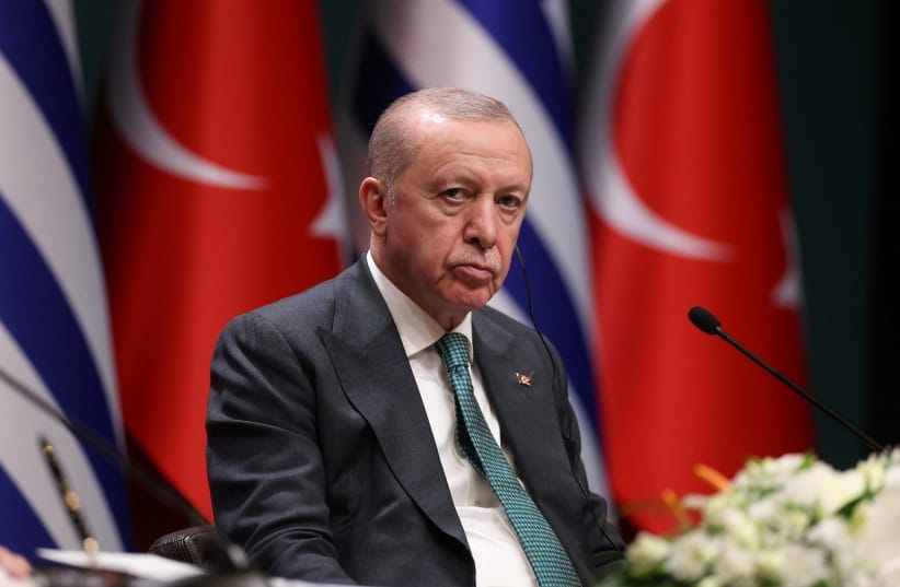 Turkish President Tayyip Erdogan attends a joint press conference with Greek Prime Minister Kyriakos Mitsotakis at the Presidential Palace in Ankara, Turkey, February 11, 2026.