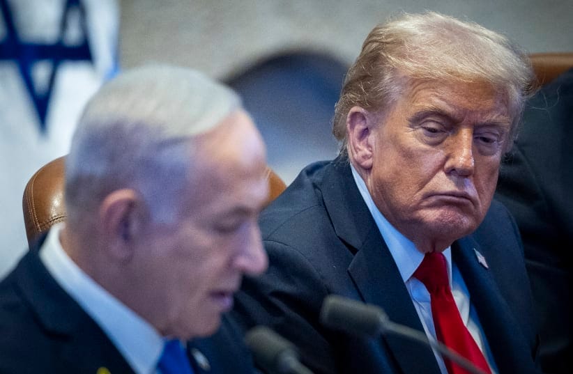 Prime Minister Benjamin Netanyahu speaks during a special plenum session in honor of US President Donald Trump at the Knesset, in Jerusalem, October 13, 2025