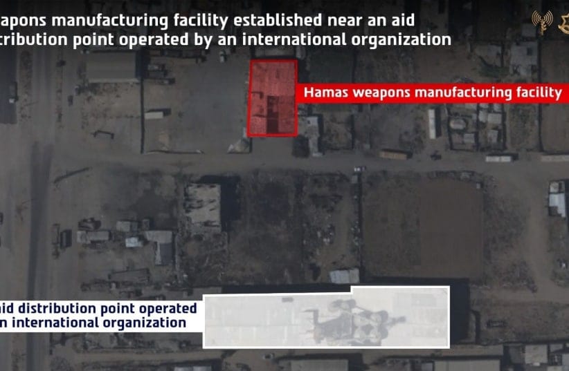 Weapons manufacturing facility established near an aid distribution point. 