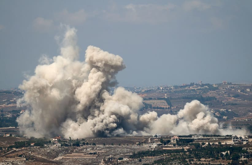 A photograph taken from the southern Lebanese area of Marjayoun shows smoke as it rises from the site of an Israeli controlled explosion in the village of Kfartibnit on August 24, 2026.