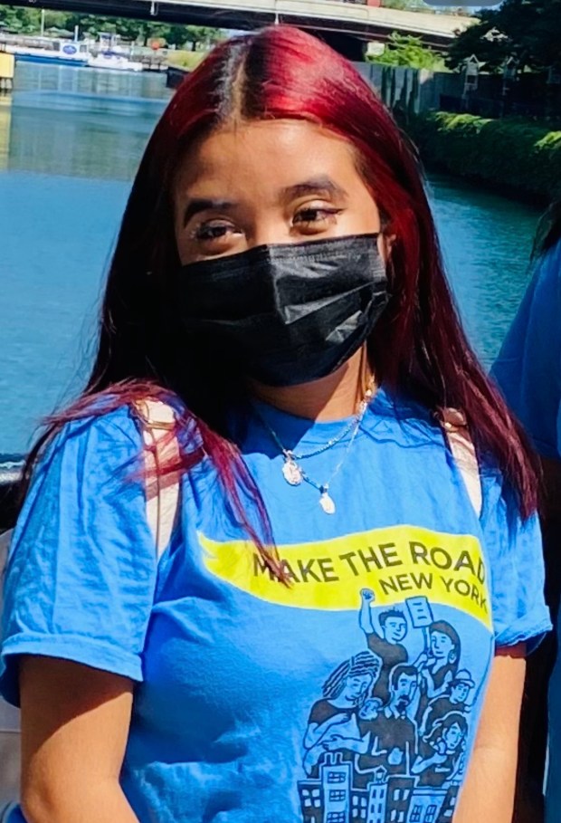 Jocelyn, a third year student at CUNY interested in healthcare, says "dreams will be taken away" if the Trump administration's lawsuit challenging in-state tuition for undocumented immigrants is successful. (Photo courtesy of Make the Road)