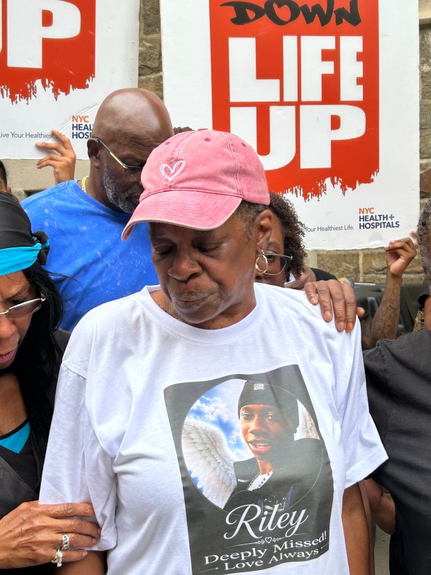 Riley Billingslea's grandmother, Elaine Rogers, during a vigil for her grandson Tuesday. (Kerry Burke/New York Daily News)