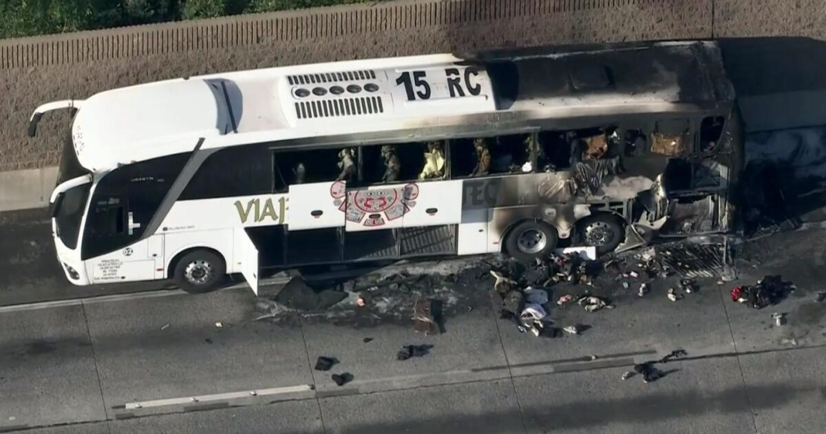 One killed after tour bus catches on fire on L.A. freeway