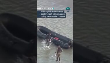 New footage shows French police slashing a small boat to stop migrants from crossing the Channel.