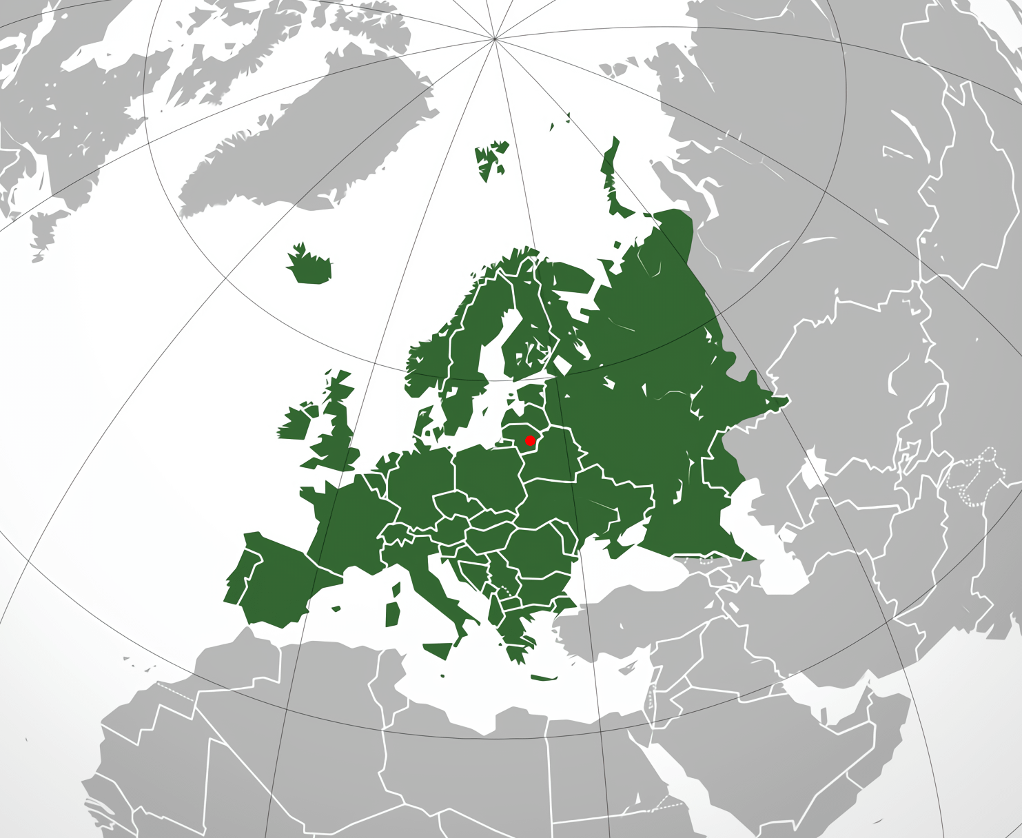 Geographical midpoint of Europe. If you make a physical copy of geometrical figure of Europe, it