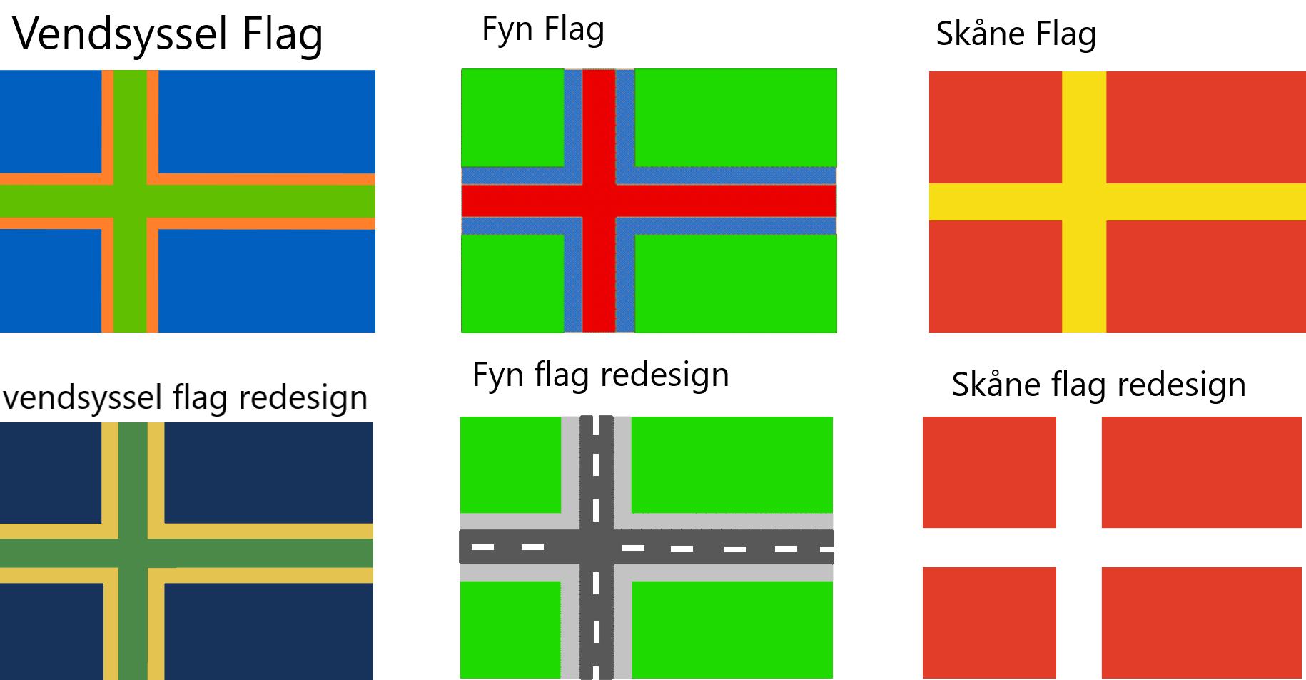 Redesignede nogle Landsdelsflag