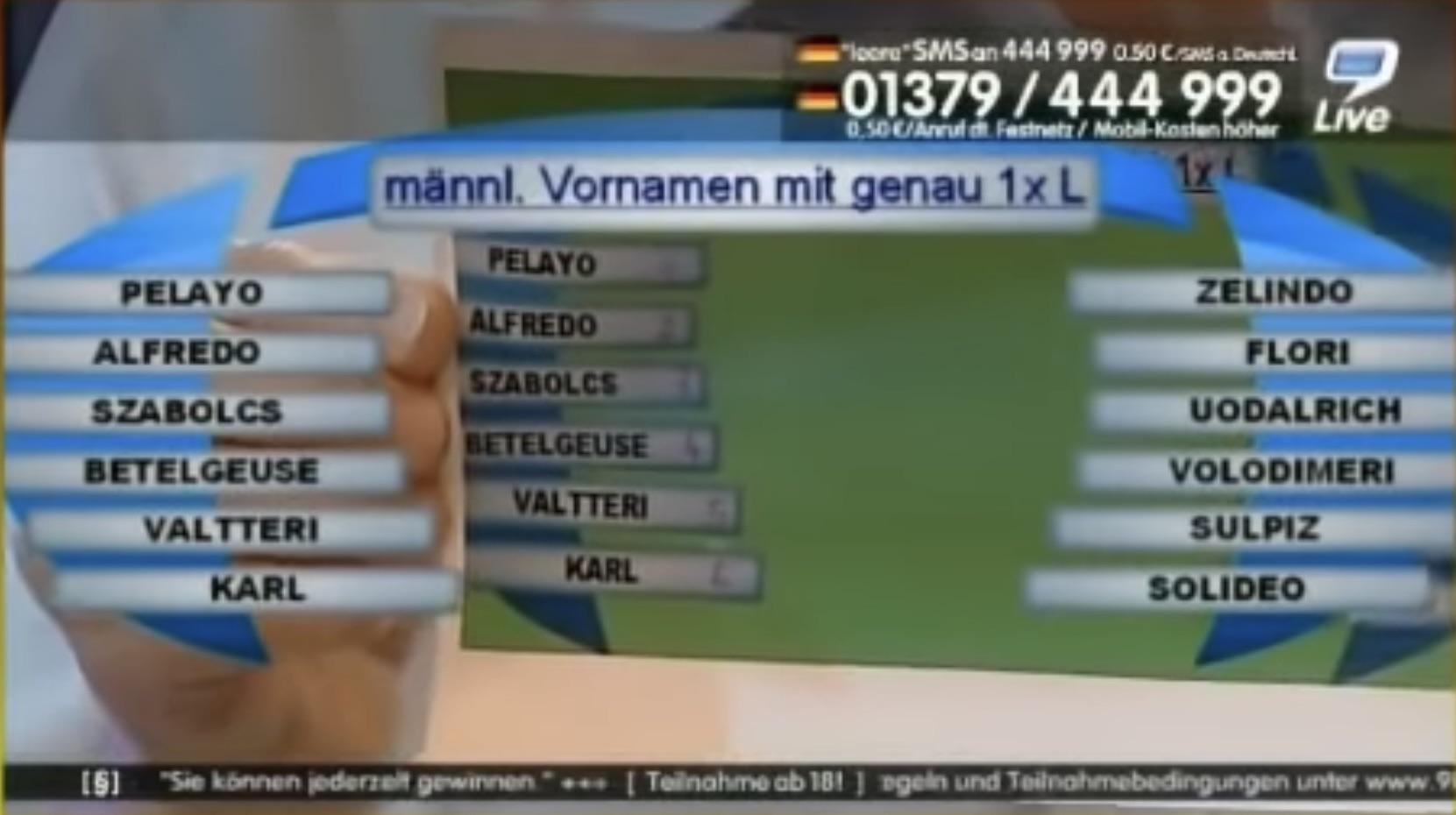 Als 9live männliche Vornamen mit 1x L suchte