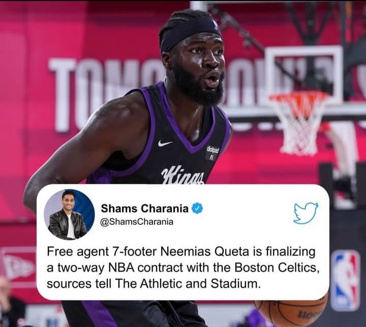 Neemias Queta vai assinar contrato 2-way com os Boston Celtics após ter sido dispensado pelos Kings na semana passada (Via: Shams)