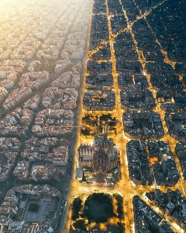 Barcelona, day and night