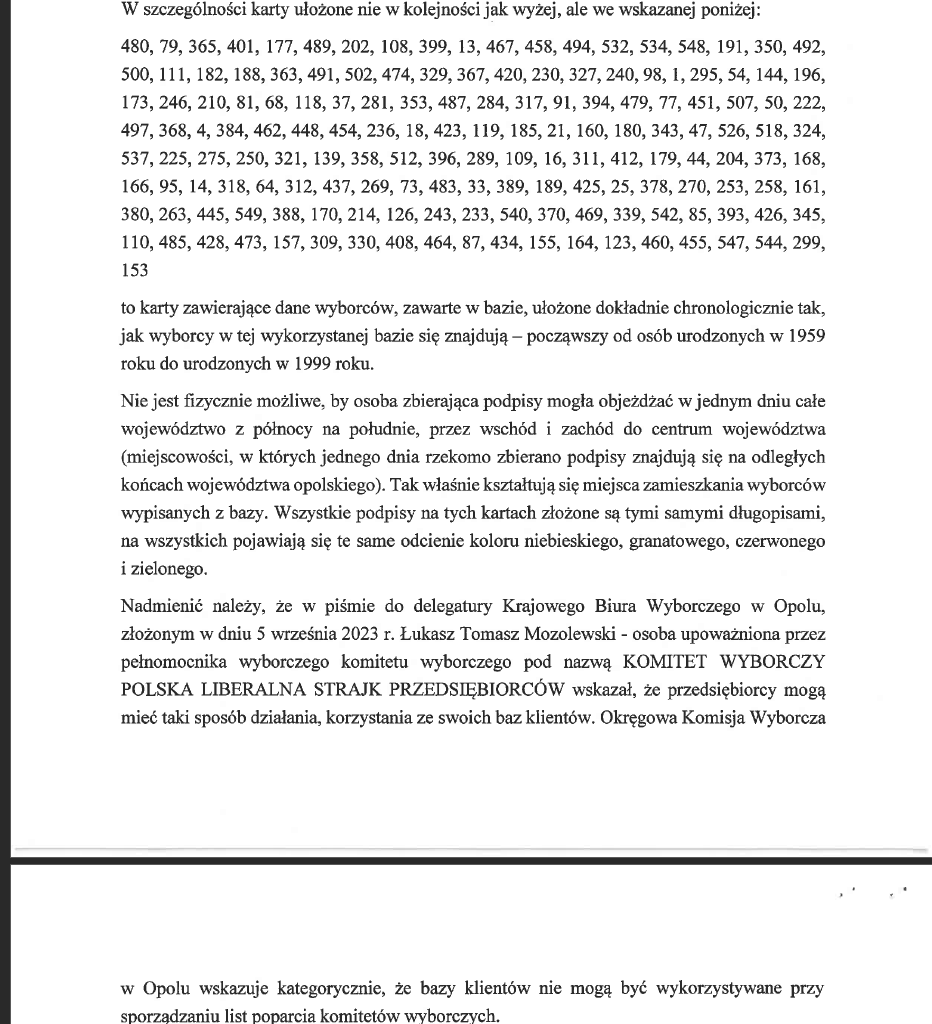 KBW w Opolu odrzuciło listy "Polski Liberalnej Strajku Przedsiębiorców" Tanajny m.in dlatego, że uznało że wygenerowali(?) listę z bazy klientów.