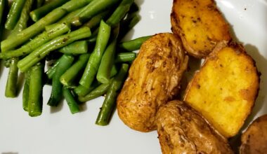 Hampe de bœuf, haricots et pomme de terre rôtis