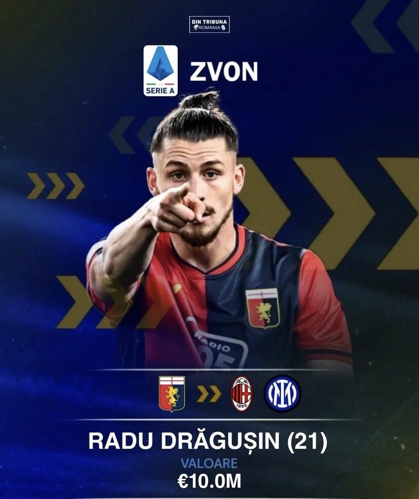 The two Milan clubs are fighting for Radu Drăgușin for an estimated of 30,000,000€.