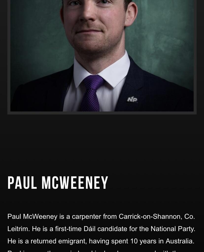 National Party Candidate. Gives out about immigrants coming here. Was an immigrant himself for 10 years.
