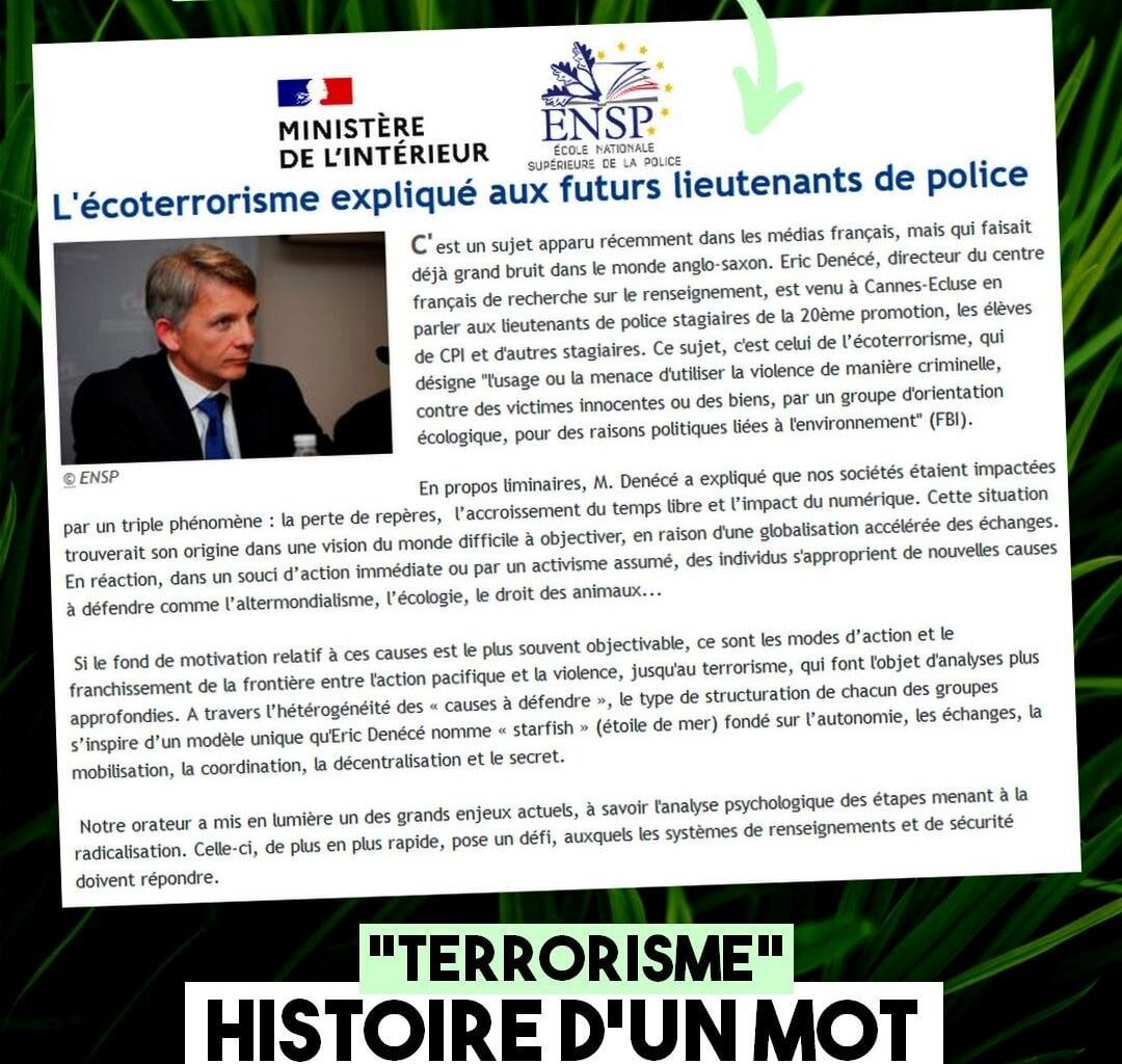 L’écoterrorisme enseigné en école de police