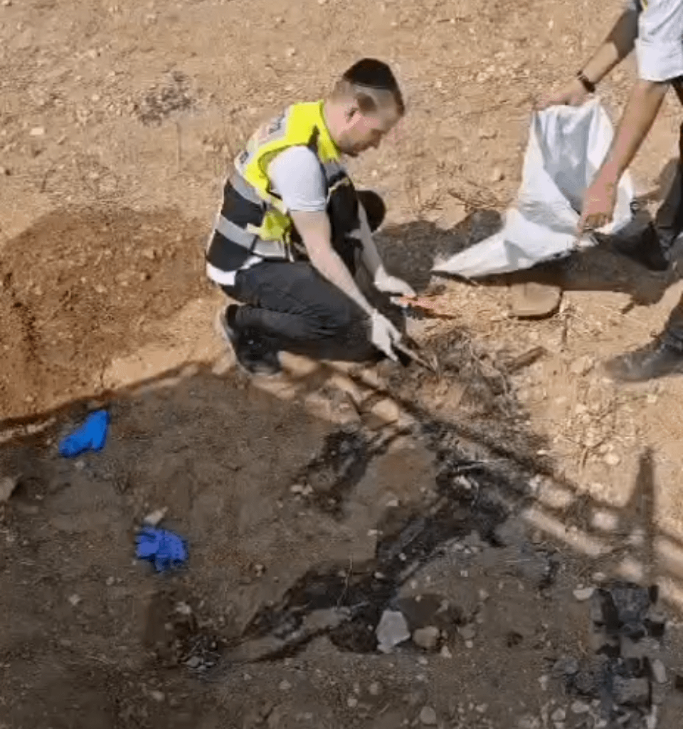 In the footage you can see the Israeli medical forces collecting human remains in order to identify them.