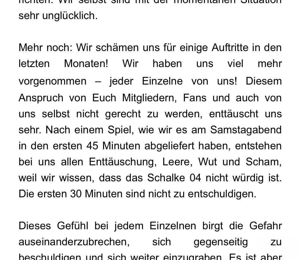@Sky_Dirk: #Schalke - Mannschaft des #S04 wendet sich mit offenen Brief an die Fans: