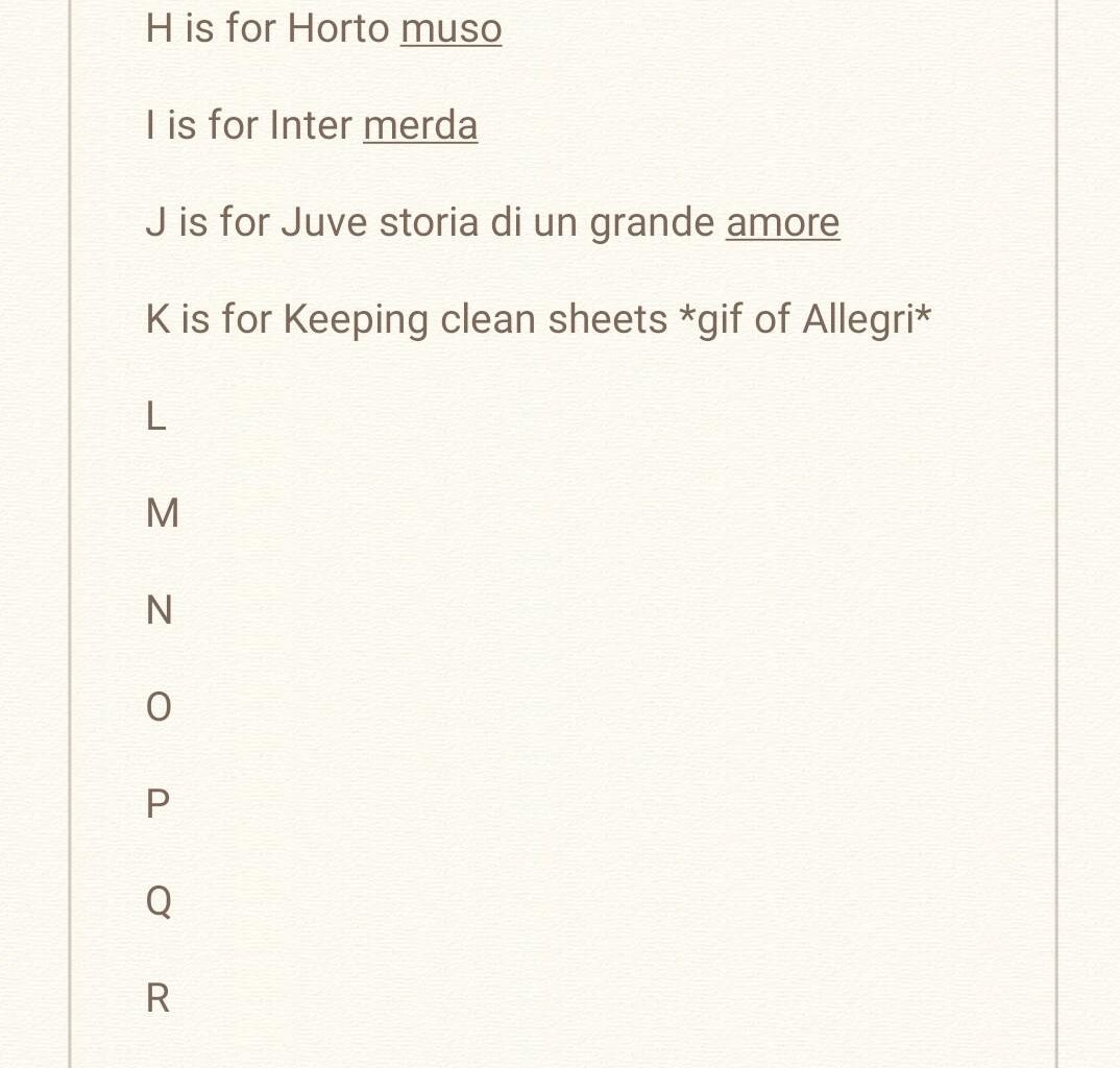 r/Juve's alphabet. K is for Keeping clean sheets *GIF of Allegri*. Let's continue with L!
