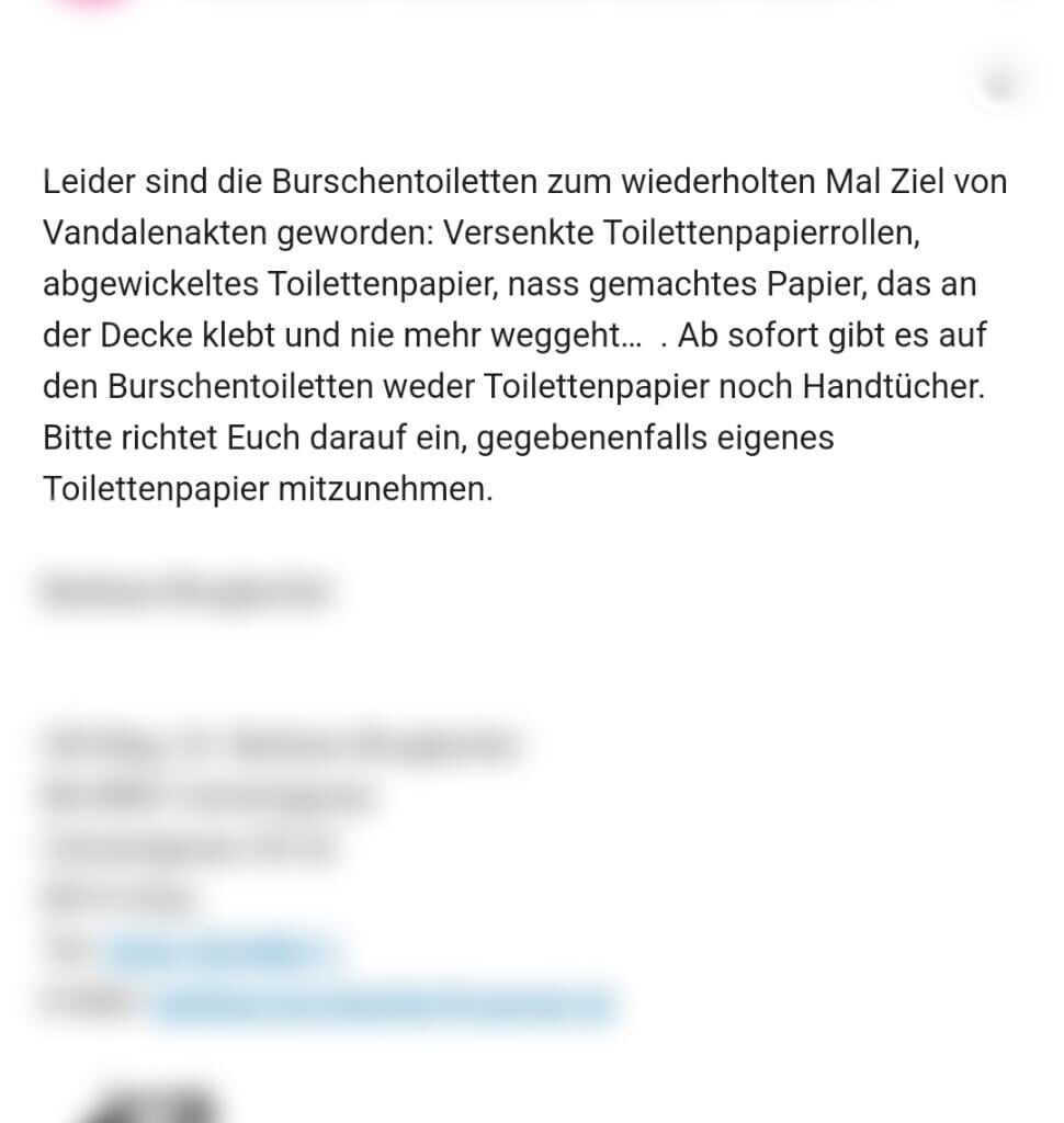 Kein Toilettenpapier mehr auf Burschentoilleten in Grazer öffentlicher Schule - Gerechtfertigt oder überzogen ?