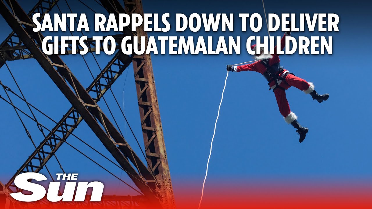 Santa rappels down to deliver gifts to Guatemalan children