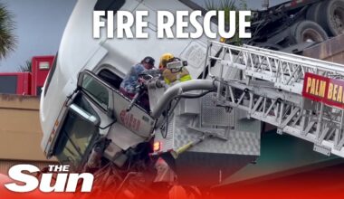 Dramatic Rescue: Heroic Effort Saves Man Trapped in Dangling 18-Wheeler Overpass Ordeal