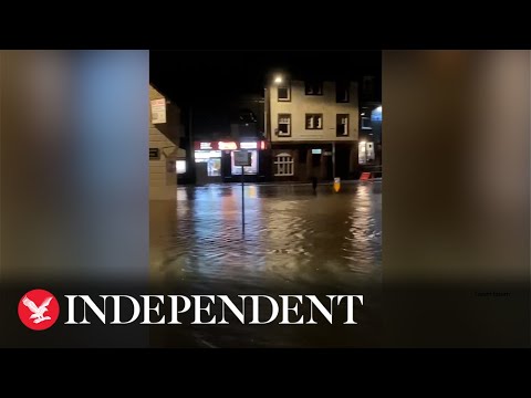 Storm Gerrit: Floodwater rushes down road as rain submerges parts of Scottish town