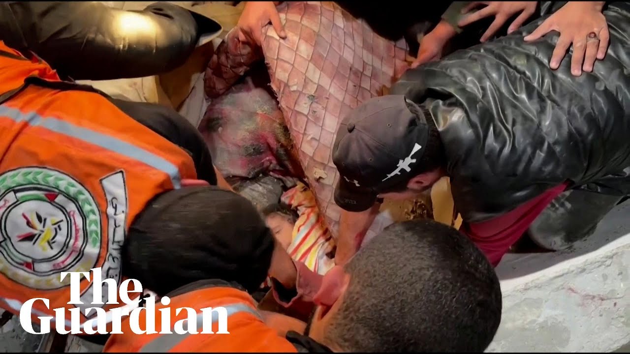 Young child pulled out of rubble alive after airstrike hits Rafah in Gaza